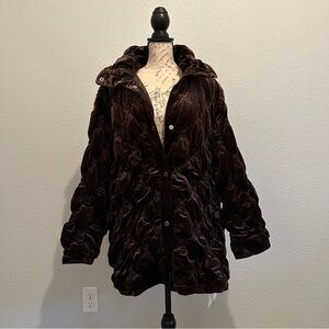 AMERI - VELOUR QUILTING STAND COLLAR PUFFER COAT JACKET SIZE M DARK BROWN